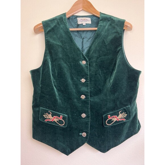 Susan Bristol New Traditions‎ Vest Women's 16 Green Velvet Embroidered Pockets - Picture 4 of 10